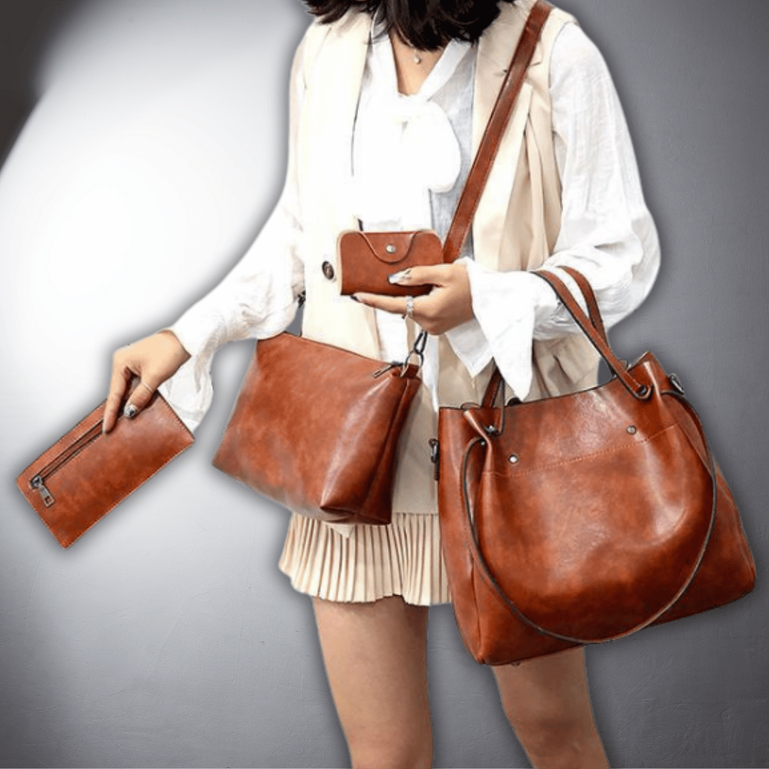 Emilia | Handgefertigtes Set aus 4 Vintage Eco-Leder Taschen