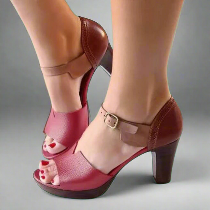 Katharina | Premium High-Heeled Sandalen im Koreanischen Stil mit Farbblock und Schnalle