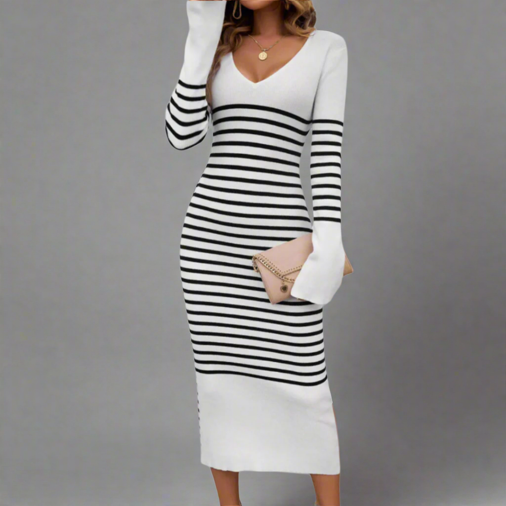 Johanna | Premium Strickkleid mit schmeichelndem V-Ausschnitt