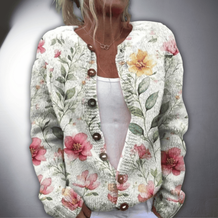 Silke | Handgefertigter Cardigan mit edlem Blumendesign