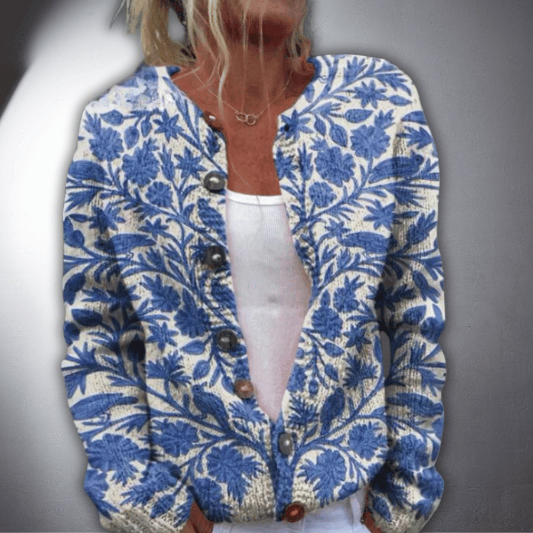 Silke | Handgefertigter Cardigan mit edlem Blumendesign