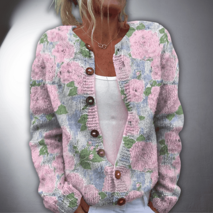 Silke | Handgefertigter Cardigan mit edlem Blumendesign