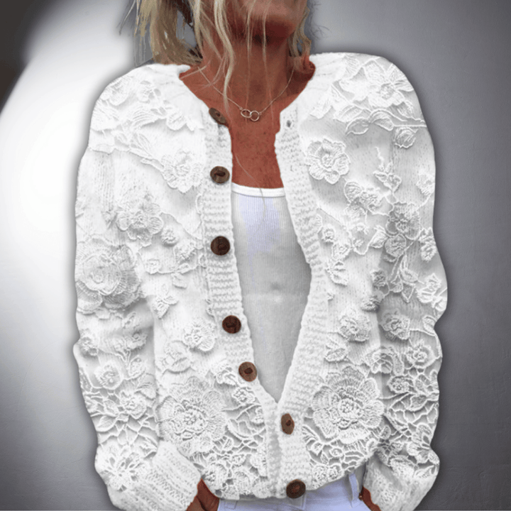 Silke | Handgefertigter Cardigan mit edlem Blumendesign