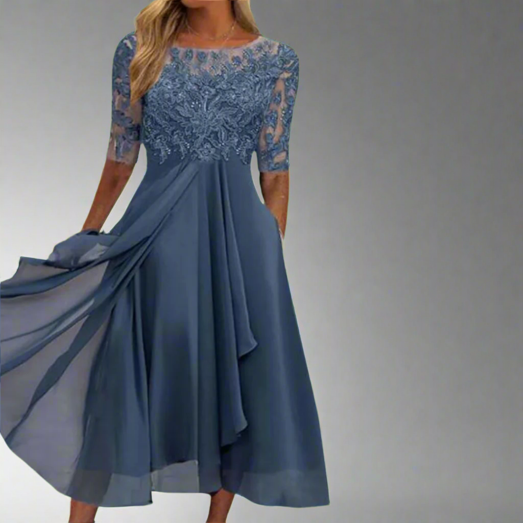Gundrada | Elegantes Midi Kleid mit Spitzenärmeln