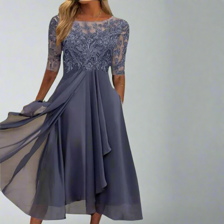 Gundrada | Elegantes Midi Kleid mit Spitzenärmeln