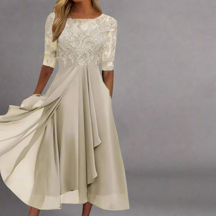 Gundrada | Elegantes Midi Kleid mit Spitzenärmeln