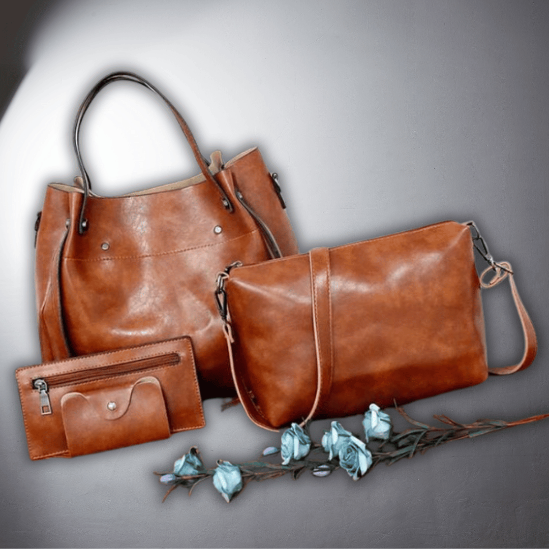 Emilia | Handgefertigtes Set aus 4 Vintage Eco-Leder Taschen