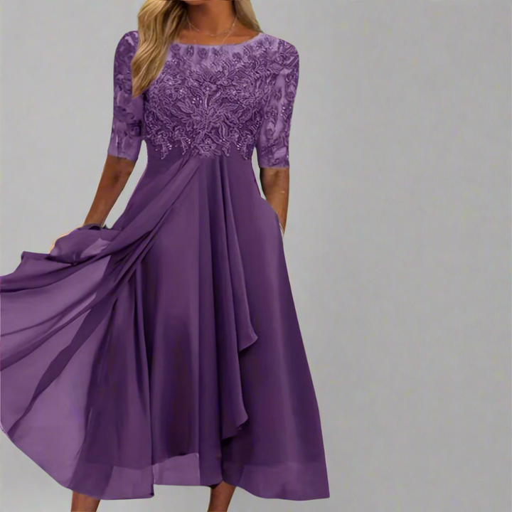 Gundrada | Elegantes Midi Kleid mit Spitzenärmeln